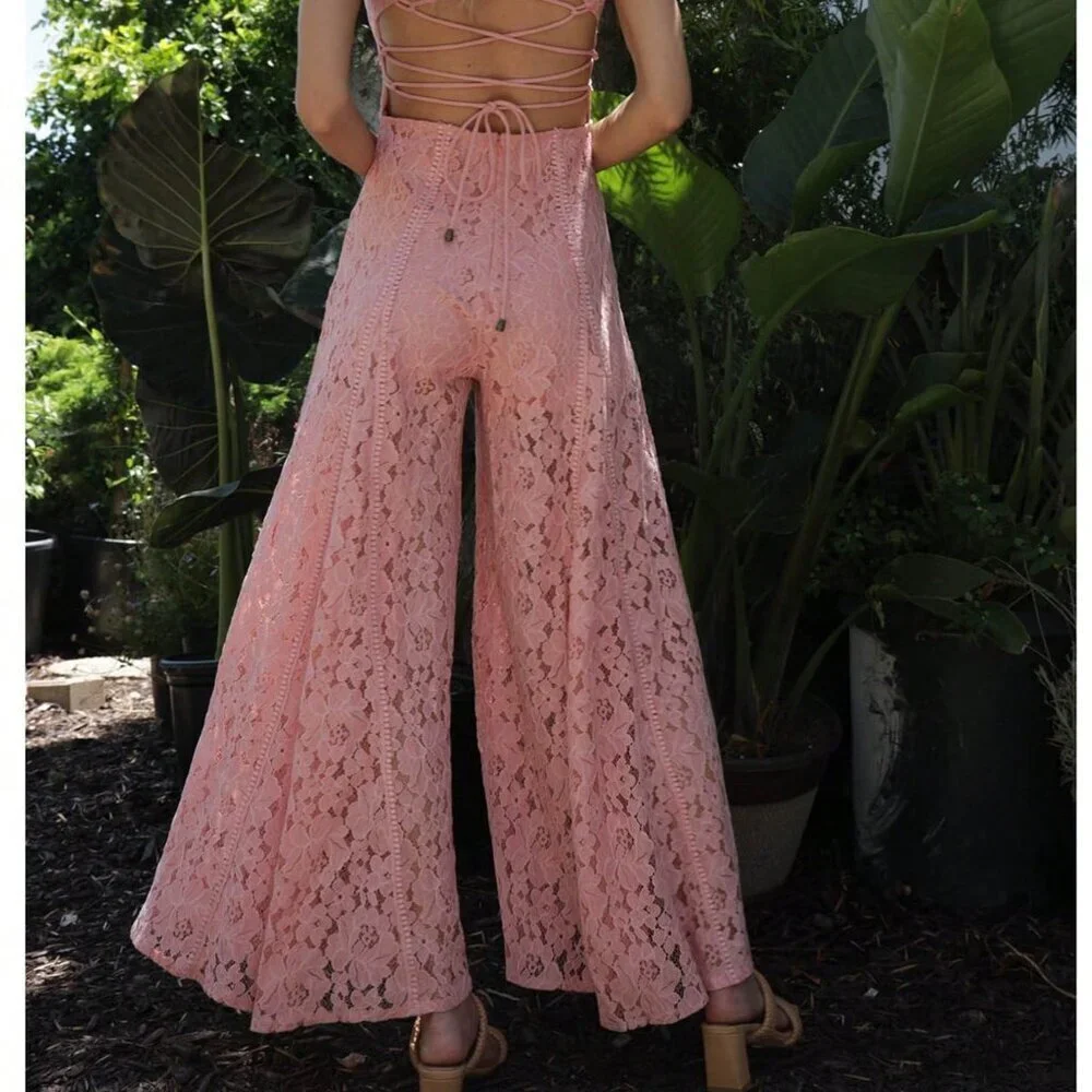 Rose Elegant Women's Lace Jumpsuit With Back Lace Up Details